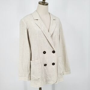 Anthropologie Cartonnier Striped Double Breasted Blazer Jacket Linen Look Small